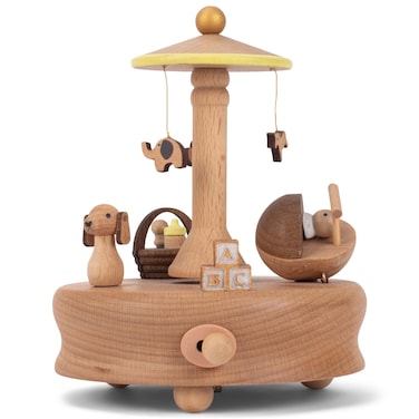 Cottage Garden Sleeping Baby Woodgrain 6 inch Beech Wind-Up Musical Figurine