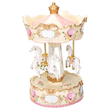 Elanze Designs Cupid Rose Garland Horses Musical Carousel 10 inch Rotating Figurine Plays Tune Carousel Waltz