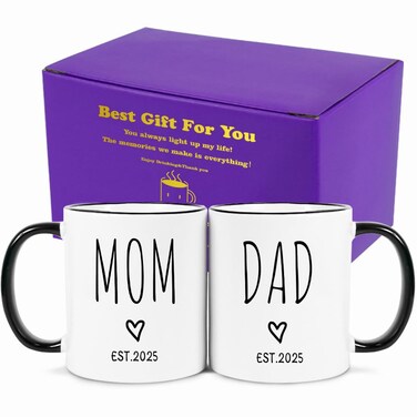 Fatbaby Promoted to Parents Mommy Daddy 2025 Mugs, New Parent Gifts for Couple,New Mom and Dad Gifts First Time 2025, Baby Announcement Coffee Mug Set, Mom and Dad Mugs