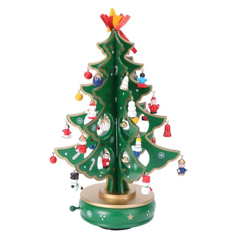 KESYOO Christmas Tree Music Boxes Mini Tabletop Christmas Tree Wooden Musical Figurine Wind Up Music Box Desktop Decoration for Christmas Birthday