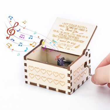 Fonture Wood Music Box, Wooden Hand Crank Musical Instrument with Melody You&rsquo;re My Sunshine Gift for Mother's Day Birthday Christmas Anniversary Holiday (to Mom)