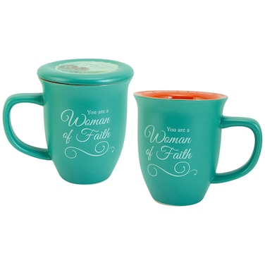 Woman of Faith Mug and Lid/Coaster Set, Christian Gifts for Women, 14-ounces, Microwave and Dishwasher Safe, by Abbey &amp; CA Gift