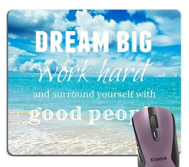 knseva Dream Big Work Hard Inspirational Quote Mouse Pads for Computers, Motivational Quotes Sunny Day Navy Blue Ocean Beach Scene Mouse Pad for Work