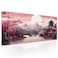 Pink Japanese Sakura Gaming Mouse Pad XL Cherry Blossom Tower Mountain Landscape Extended Large Desk Mat Big Mousepad Non-Slip Rubber Base Stitched Edge Long Desk Pad for Computer Gamer,31.5&times;11.8 in