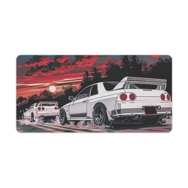 QEOPGNE Car Large Mouse Pad Gaming R32 Japanese Retrowave Anime JDM Racing Car Desk Mat for Keyboard and Mouse Mat Non-Slip Rubber Desk Pad 30x60cm
