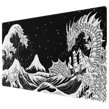 RUPRIO Dragon Gaming Mouse Pad Japanese Waves Sea Desk Mat XXL Extended Anime Large Mouse Pad Gaming Keyboard Mouse Mat Desk Pad for Computer Laptop Non-Slip Rubber Base Mousepad with Stitched Edges