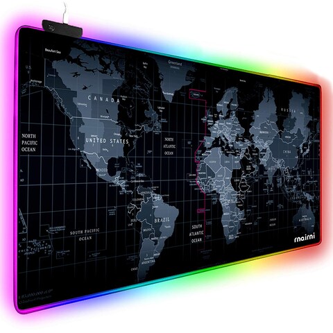 Extended RGB Gaming Mouse Pad, Extra Large Gaming Mouse Mat for Gamer, Waterproof Office Desktop Mat with 10 Lighting Mode, for PC Computer RGB Keyboard Mouse - 31.5&#39;&#39; x 15&quot; x 4mm(Map)