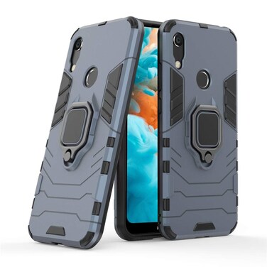 Compatible with Huawei Y6 (2019), Huawei Y6 Prime (2019) Case, Metal Ring Grip Kickstand Shockproof Hard Bumper (Works with Magnetic Car Mount) Dual Layer Rugged Cover (Black)