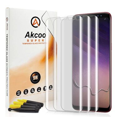 Akcoo [3 Pack Galaxy S8 Screen Protector, UV Tempered Glass, Full Screen Adhesive [Not Edge Glue], Scratch Repair, Sensitive Touch, HD without Black Edges