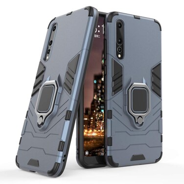 LuluMain Compatible with Huawei P20 Pro Case, Metal Ring Grip Kickstand Shockproof Hard Bumper (Works with Magnetic Car Mount) Dual Layer Rugged Cover for Huawei P20 Pro (Navy Blue)