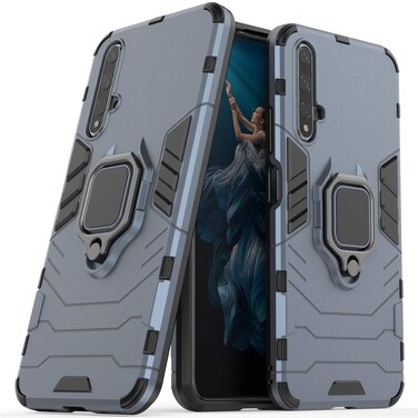 LuluMain Compatible with Huawei Nova 5T, Honor 20, Honor 20S Case, Metal Ring Grip Kickstand Shockproof Hard Bumper (Works with Magnetic Car Mount) Dual Layer Rugged Cover (Navy Blue)