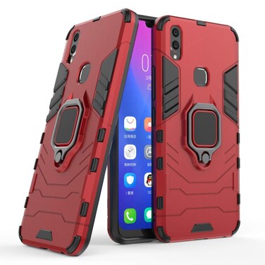LuluMain Compatible with VIVO V9, VIVO V9 Youth, VIVO Y85 Case, Metal Ring Grip Kickstand Shockproof Hard Bumper (Works with Magnetic Car Mount) Dual Layer Rugged Cover (Red)