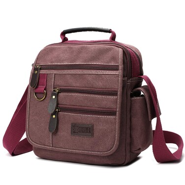 Sunsomen Mens bag Canvas Shoulder Bag Small Messenger Crossbody Bag Work Bag Vintage Multi-function (Red)