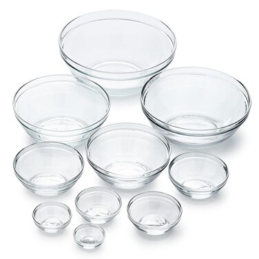 Duralex Gigogne Stackable Glass Mixing Bowl Set, 10 Piece