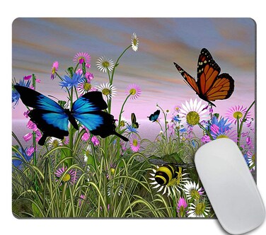Amcove Cute Rectangle Mouse Pad Custom, Butterflies in Daisy Fields Mousepad Non-Slip Rubber Gaming Mouse Pad Rectangle Mouse Pads for Computers Laptop