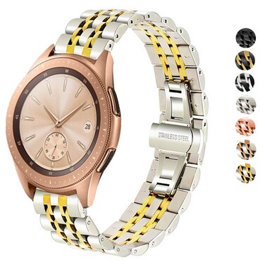 SPINYE Band Compatible for Samsung Galaxy Watch 6/6 Classic/Galaxy Watch 5/5 Pro / 4/4 Classic / 3 41mm / Active 2, 20mm Stainless Steel Metal Replacement Strap for Women Men (Silver-Gold)