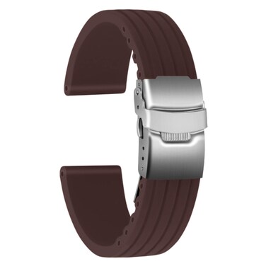 ULLCHRO Silicone Watch Strap Replacement Rubber Watch Band Waterproof Stripe Pattern - 16mm, 18mm, 20mm, 22mm, 24mm Watch Bracelet with Stainless Steel Deployment Buckle (22mm, Brown)