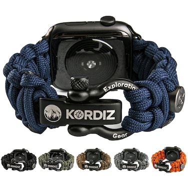 KORDIZ Survivor - Paracord Apple Watch Band Compatible with Apple Watch Series 8/7/6/5/4/3/2/1/SE &amp; Ultra - 42mm 44mm 45mm 49mm - with Stainless Steel Adjustable Shackle (Navy, M for 42/44/45mm)