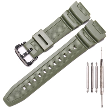 XBHSW Resin strap Compatible with Casio AE-1000w AE-1200 SGW-300H 500 W-800H Men's Waterproof Rubber Replacement Watch Band Bracelet(Armygreen)