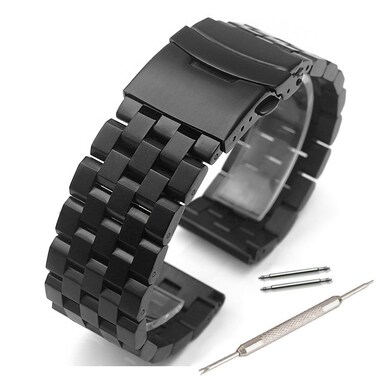 vmobike Solid Stainless Steel Brushed Metal Watch Band Strap Double Locking Buckle Clasp 18/20/22/24mm Black/Silver