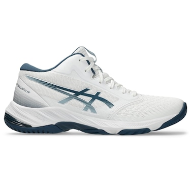 ASICS Men's Netburner Ballistic FlyteFoam Mid Top 3 Volleyball Shoes, 10, White/Vintage Indigo