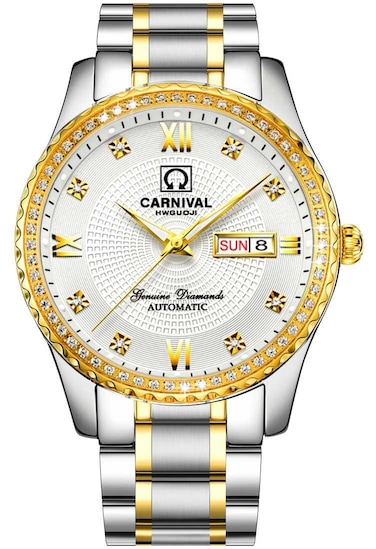 Gosasa Swiss Made Men Luxury Gold Watches,Automatic Analog Display Calendar Week Luminous Gold Stainless Diamond Watches (White)