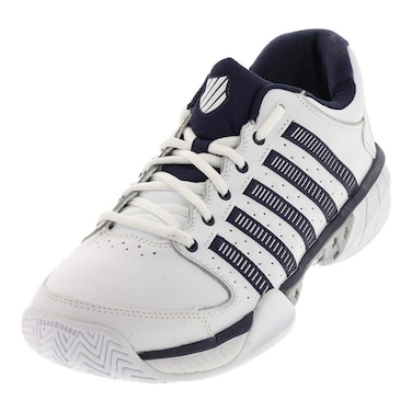 K-Swiss Men's Hypercourt Express Leather Tennis Shoe, White/Navy/Silver, 14 M