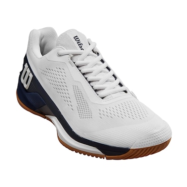 WILSON Men's Rush Pro 4.0 Sneaker, White/Navy Blazer/Tan, 14