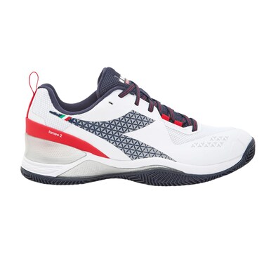 Diadora Men's Blushield Torneo 2 Clay Tennis Shoe (White/Blue Corsair/Fiery Red, 12)