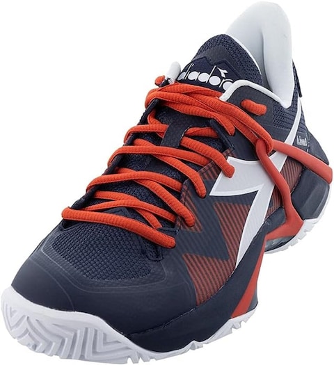 Diadora Men&#39;s B.Icon 2 All Ground Tennis Shoe (Blue Corsair/White/Fiery Red, 9.5)