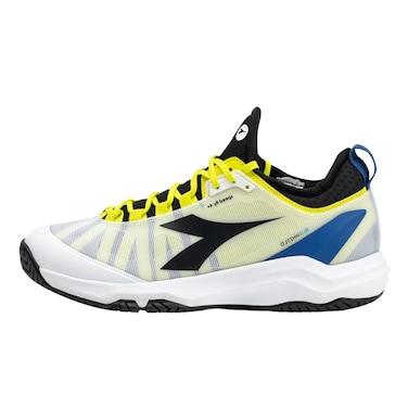 Diadora Men's Speed Blushield Fly 4+ All Ground Tennis Shoe (White/Black/Deja Vu Blue, 8.5)