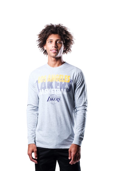 Ultra Game NBA Los Angeles Lakers Mens Supreme Long Sleeve Pullover Tee Shirt, Heather Gray, Medium