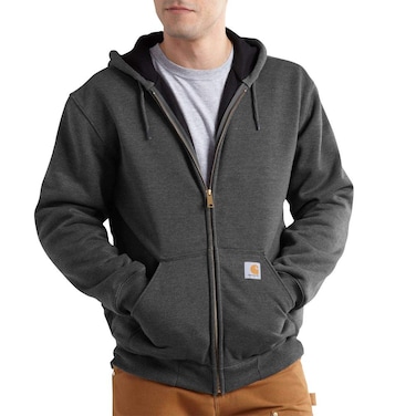 Carhartt Men's Rain Defender Rutland Thermal Lined Hooded Zip Front Sweatshirt 100632,Carbon Heather,Large