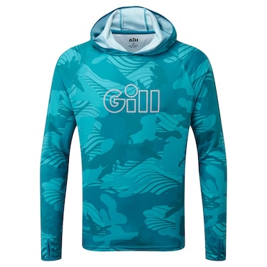 Gill Men's XPEL Long Sleeve Fishing Outdoor Sun Hoodie 50+ UV Sun Protection Water &amp; Stain Repellent - Pool Camo