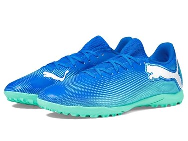 PUMA Men's Future 7 Play Turf Trainer Soccer Cleats Sneaker, Hyperlink Blue-Mint White, 7