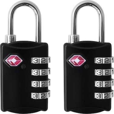 Desired Tools TSA Locks for Luggage, 2-Pc Durable Steel Padlock, Keyless Easy to Read 4-Digit Combination Lock for Backpacks, Travel Suitcases, Toolbox, Filing Cabinets, Baggage &amp; Gym Locker, Black