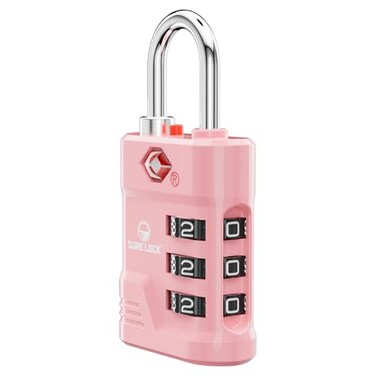 SURE LOCK TSA Locks for Luggage, TSA Approved Luggage Locks with Open Alert, TSA008 Key for High Security, Easy Read Dials, Zinc Alloy Body, Locker Lock for Suitcase, Gym, Travel(Pink 1 pk)
