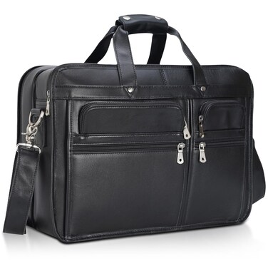 Polare 17'' Napa Leather Briefcase Laptop Attache Case Messenger Bag For Men Fits 15.6'' Laptop