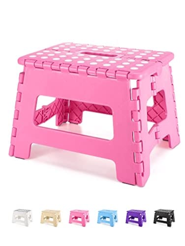Dyforce Folding Step Stool 9", Kids Step Stool, Heavy Duty Step Stools for Adults, Compact Foot Stools, Light-Weight Toddler Step Stool for Kitchen, Bathroom, Holds Up to 300 lbs (Pink)