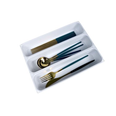 TUNGTAR custom silverware tray small drawer organizer for utensils holder 7.5 ines cutlery tray, DIY organizer for silverware, flatware, knives in Kitchen, white (White, Small)10.25 * 7.65 in 3IN1