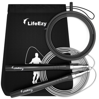 Jump Rope, High Speed Weighted Jump Rope - Premium Quality Tangle-Free - Self-Locking Screw-Free Design - Skipping Rope for Workout Fitness, Crossfit &amp; Home Exercises (Black)