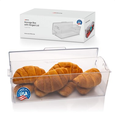 Pikanty Organization Storage Box   16" Plastic Container with Hinged Lid   Kitchen, Pantry, Office Organizer   Dishwasher Safe   Made in USA