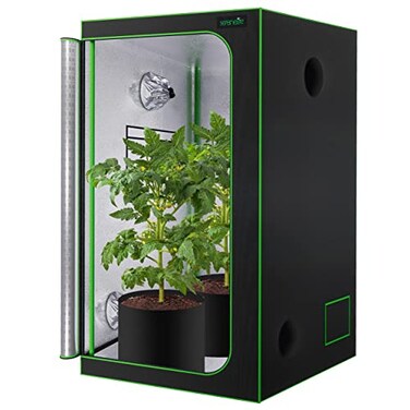 SereneLife Medium Hydroponic Grow Tent Garden - 24'' x 24'' x 48'' Indoor Plant Growing System w/Durable Reflective 600D Mylar, Observation Window - Includes Removable Floor Tray, Pole Shelf