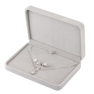 LETURE Large Velvet Jewelry Set Box, Big Necklace and Ring Earring Pendant Gift Box, Pearl Necklace/Chunky Necklace Jewelry Storage Case (Grey)