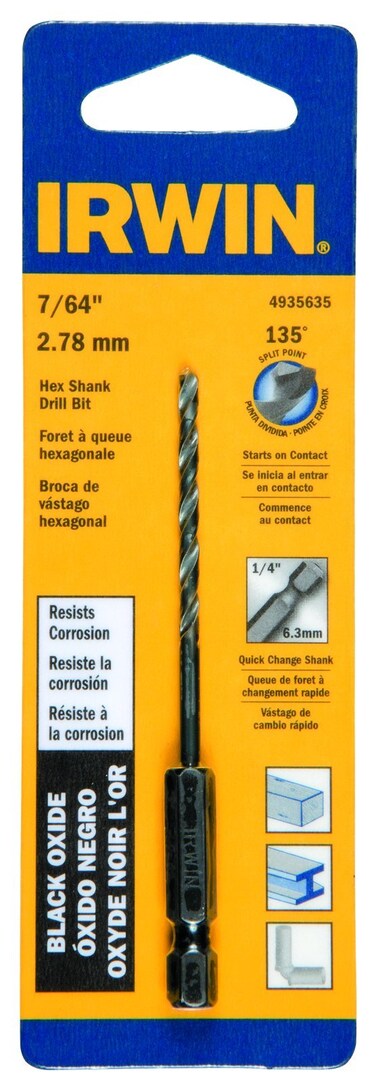 Irwin Tools 4935635 Oxide Hex Shank Drill Bit, 7/64-Inch, Black