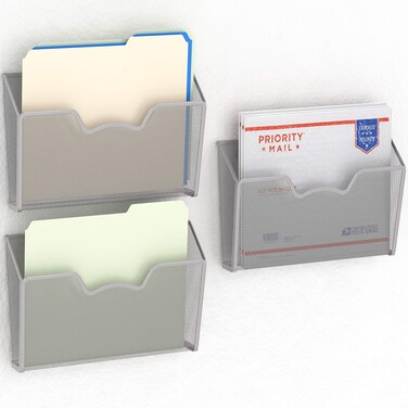 Simple Houseware Wall Mount Single Pocket File Organizer Holder, Silver - 3 Pack