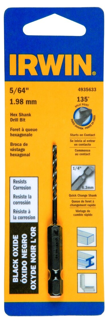 Irwin Tools 4935633 Oxide Hex Shank Drill Bit, 5/64-Inch, Black