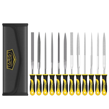TARIST 12PCS Needle File Set with Tool Bag, Small File Set Includes 6pcs Jewlers Files &amp; 6 Steel Files for Metal, Jewlers, Wood, Leather and Plastic