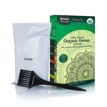 HEMANI Organic Hair Henna 3.5 OZ (100g) 100% Natural - Applicator Brush + Gloves Included (Brown)