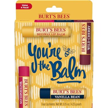 Burt's Bees Lip Balm Stocking Stuffers, Moisturizing Lip Care Christmas Gifts, You're the Balm - Original Beeswax, Wild Cherry, Vanilla &amp; Watermelon, Natural Origin Treatment (4-Pack)